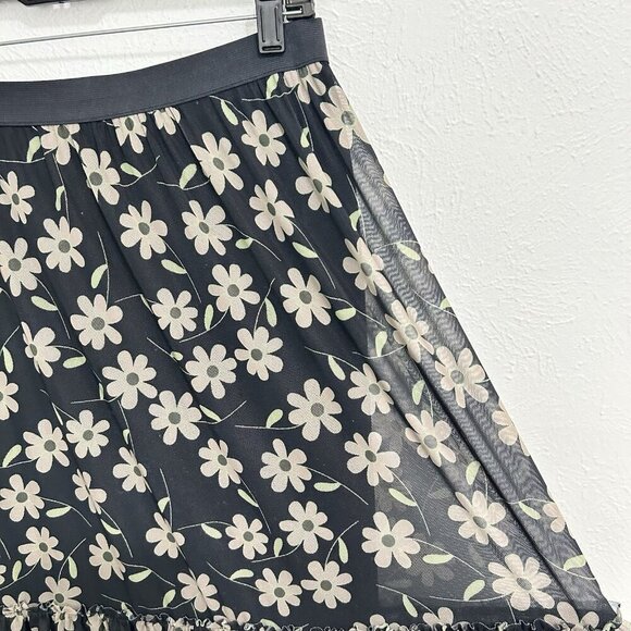 Easel Floral Tiered Ruffle Midi Skirt Chiffon Size L Lined Black Gray Boho Fairy - Picture 6 of 12